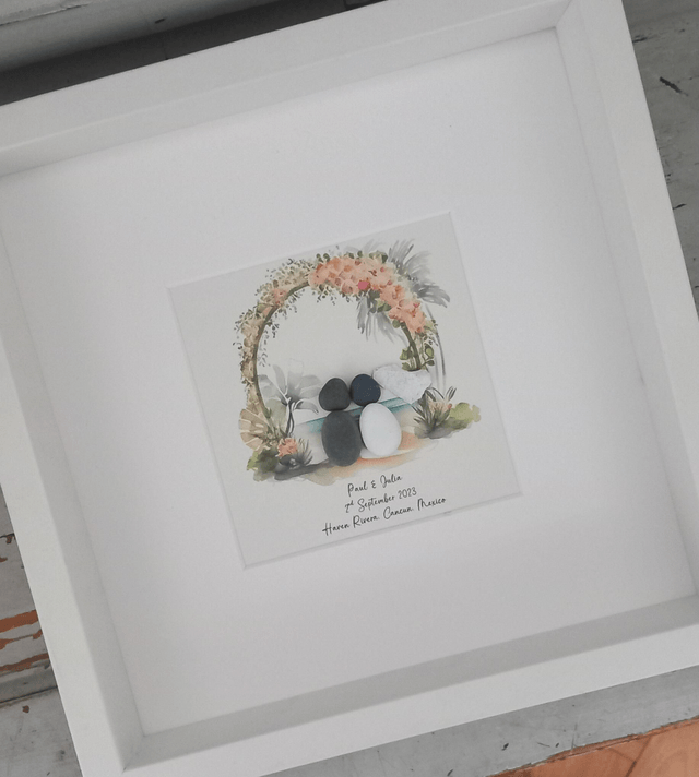 Personalised Beach Wedding Personalised Pebble Picture | Wedding Gift | Framed Pebble | Pebble Art | Beach Wedding Pebble Gift