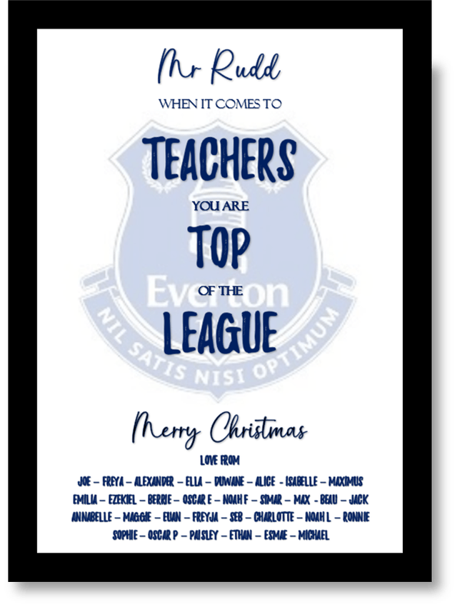 Thank you teacher personalised framed football fan print from the whole class - Class teacher appreciation Christmas gift - Football coach  gift 