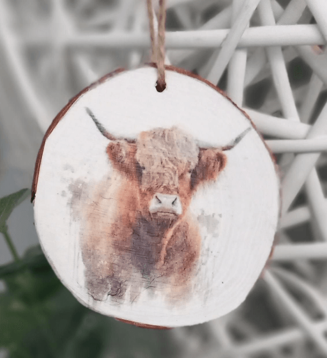 Highland cow log slice