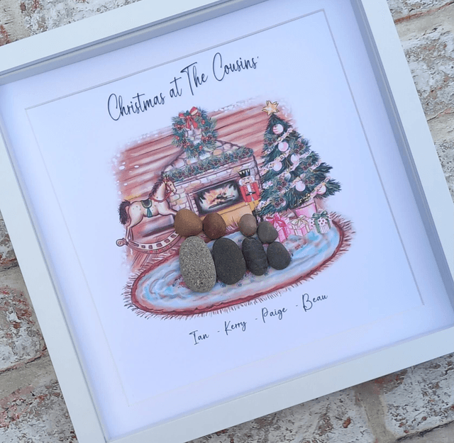 Family Christmas personalised pebble picture 