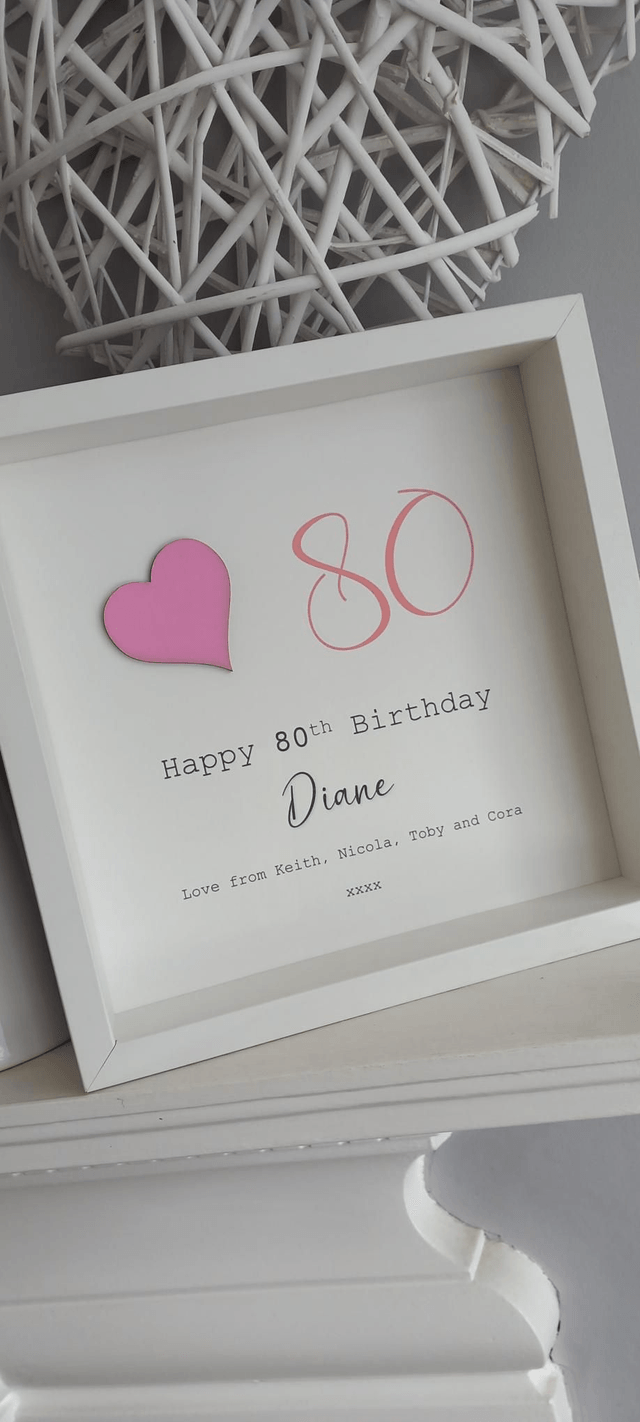 Personalised Framed 80th Birthday Gift with Pink Heart and Custom Message | Handcrafted Keepsake for Milestone Celebration