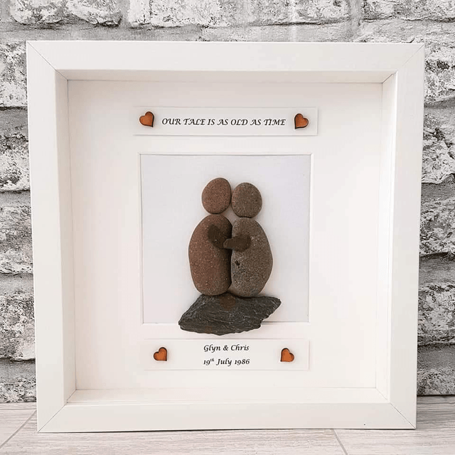 Anniversary pebble picture, 'Our tale is as old as time' Pebble couple 