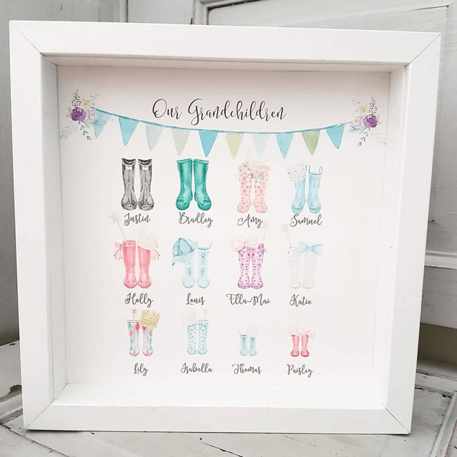 Framed Personalised Welly Prints Sqaure Frame: Custom Family Art | Unique Home Decor