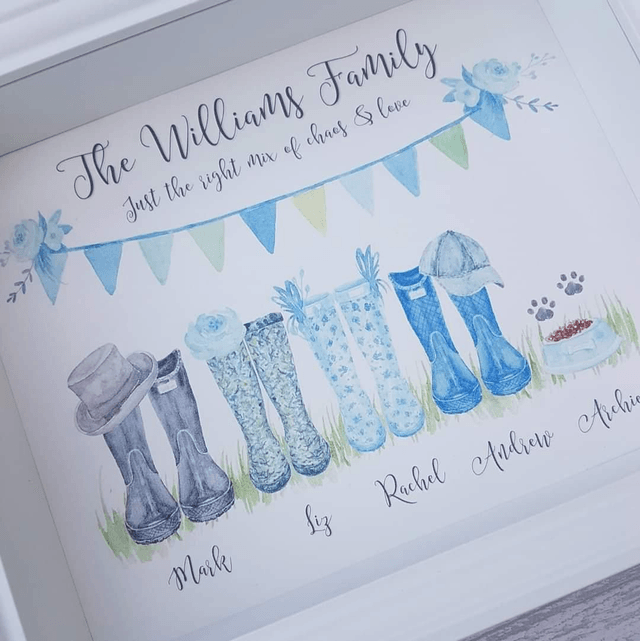Wellington boot print with deep box frame