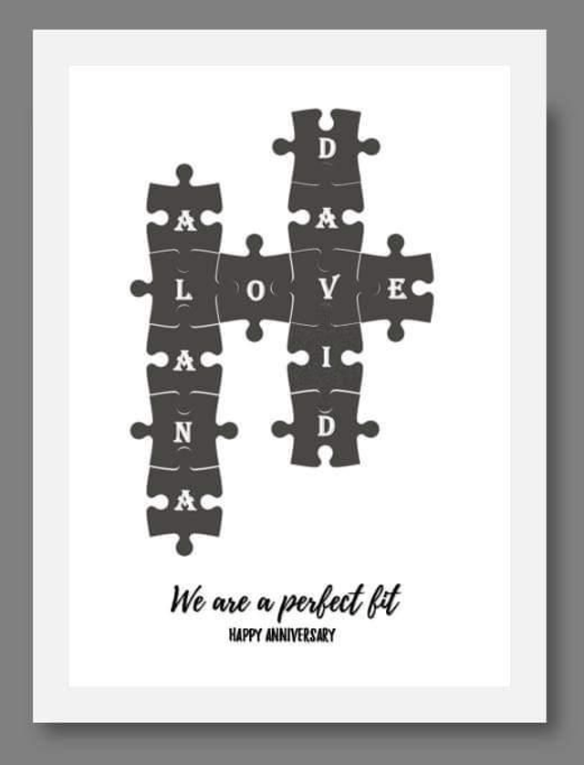 Jigsaw names personalised print & frame | Anniversary | Engagement | Valentine | Gifts for couples 