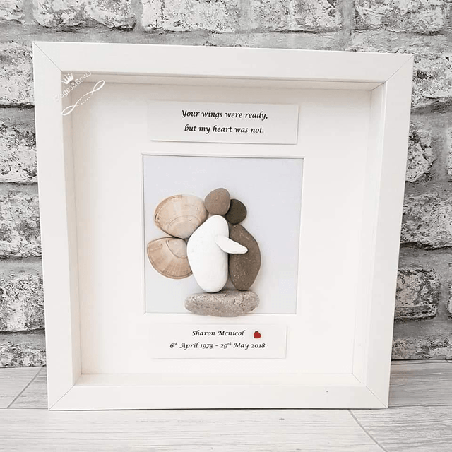 Your wings were ready, but my heart was not. | Angel pebble picture | In loving memory, sympathy, bereavement, condolance gift 