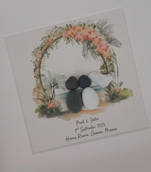 Personalised Beach Wedding Personalised Pebble Picture | Wedding Gift | Framed Pebble | Pebble Art | Beach Wedding Pebble Gift