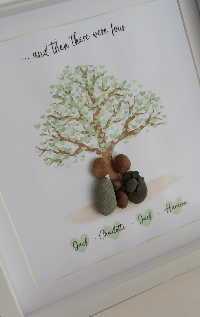 New baby personalised family pebble picture 