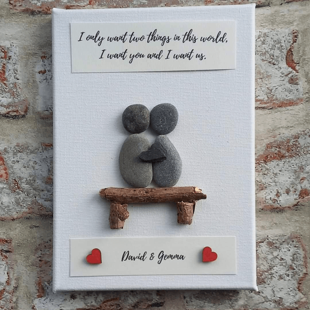 I only want two things in this world pebble picture, couple on bench