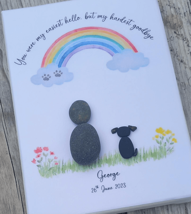 Pet loss pebble picture | In loving memory | 5" x 7" canvas frame 