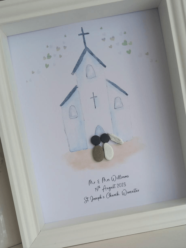 Personalised church wedding pebble picture 