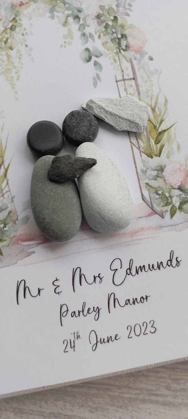 And they lived happily ever after, personalised wedding pebble picture | 5" x 7" canvas frame, with decoupage design 
