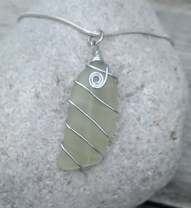 White sea glass pendant 