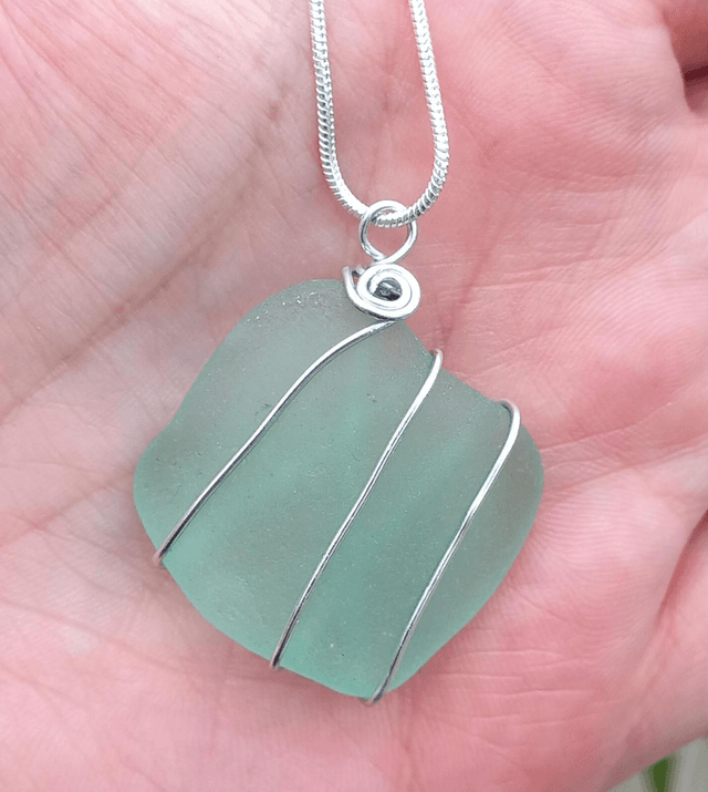 Aqua sea glass pendant 