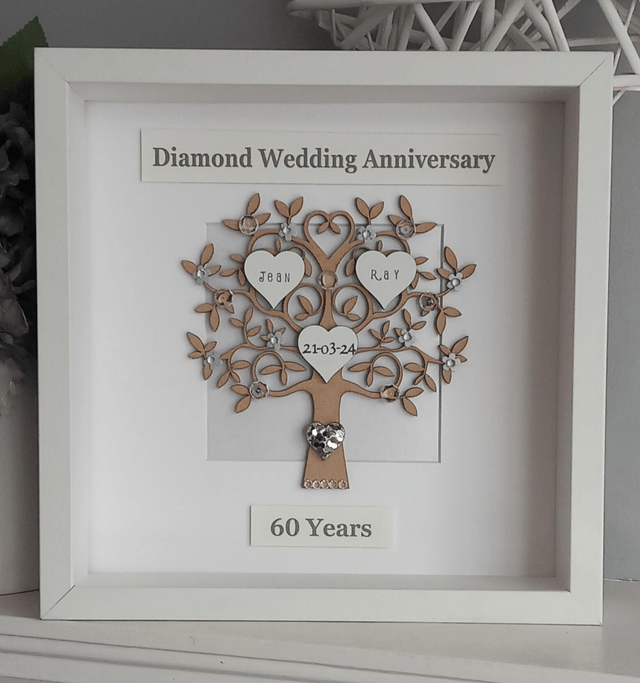 Diamond 60th Anniversary Tree Personalized Gift | Custom Names & Date | Unique Wedding Keepsake