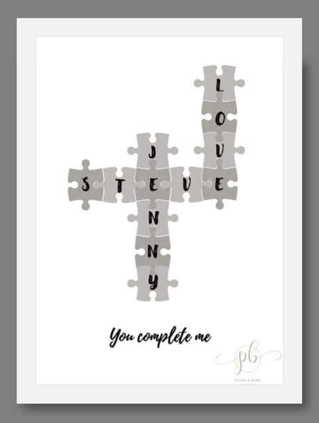 Jigsaw names personalised print & frame | Anniversary | Engagement | Valentine | Gifts for couples 