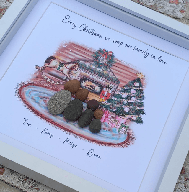 Family Christmas personalised pebble picture 
