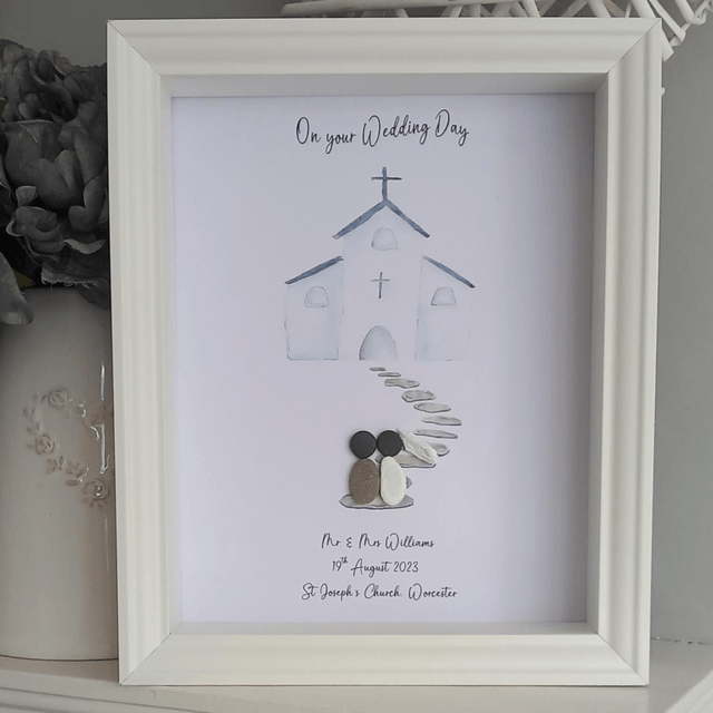 Personalised church wedding pebble picture 