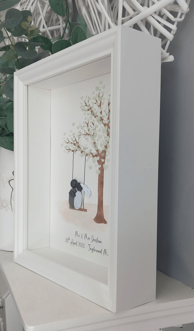 Personalised wedding pebble picture with couple on swing  | Wedding gift | Wedding Frame | Pebble Couple | Bride & Groom 