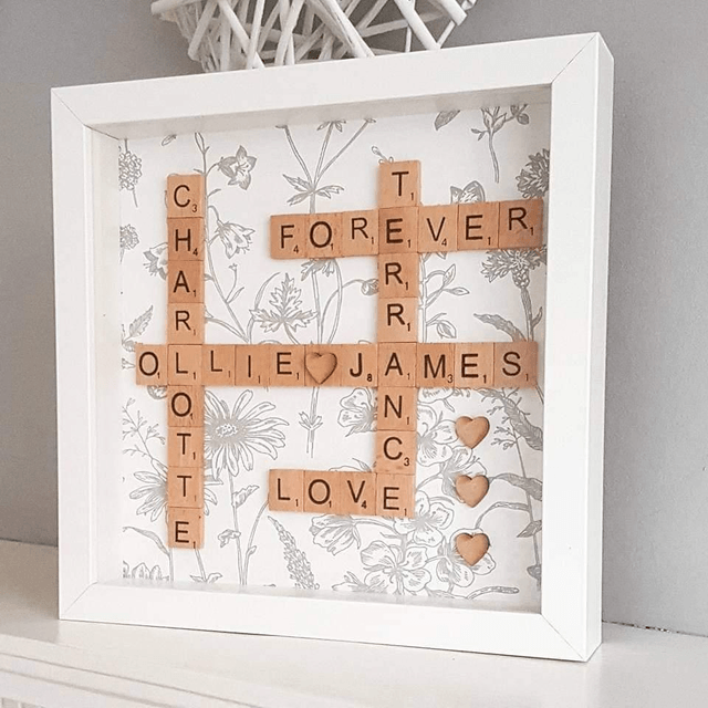 Scrabble frame grey floral background 25cm x 25cm 