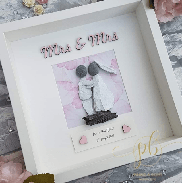 Mrs & Mrs personalised wedding pebble picture 