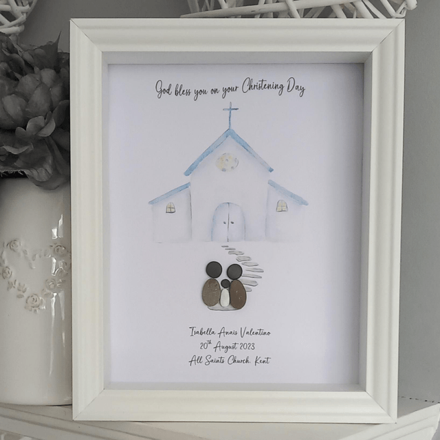 Christening Gift | Personalised Christening Church Pebble Picture | 