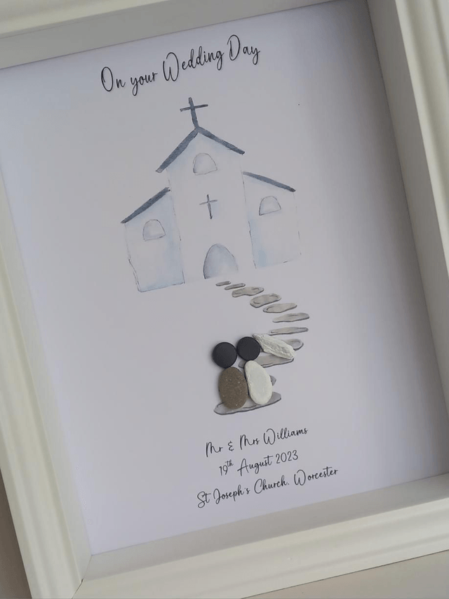 Personalised church wedding pebble picture 