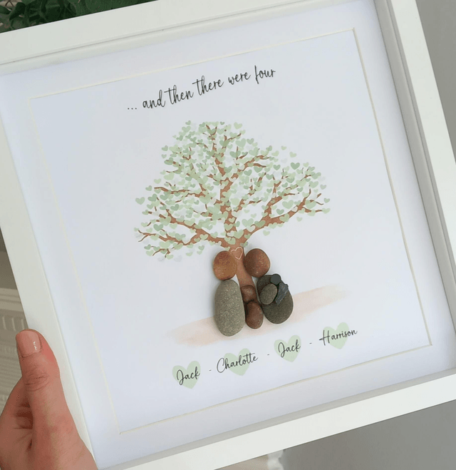 New baby personalised family pebble picture 