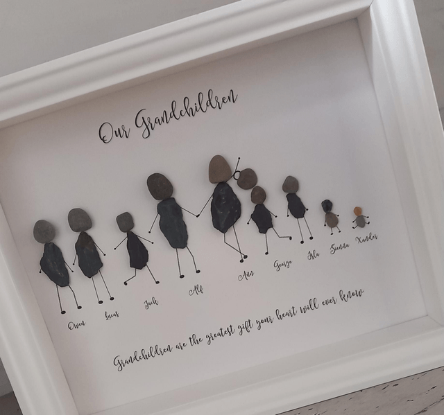 Grandchildren pebble picture | Gift for Granparents | Family pebble frame 