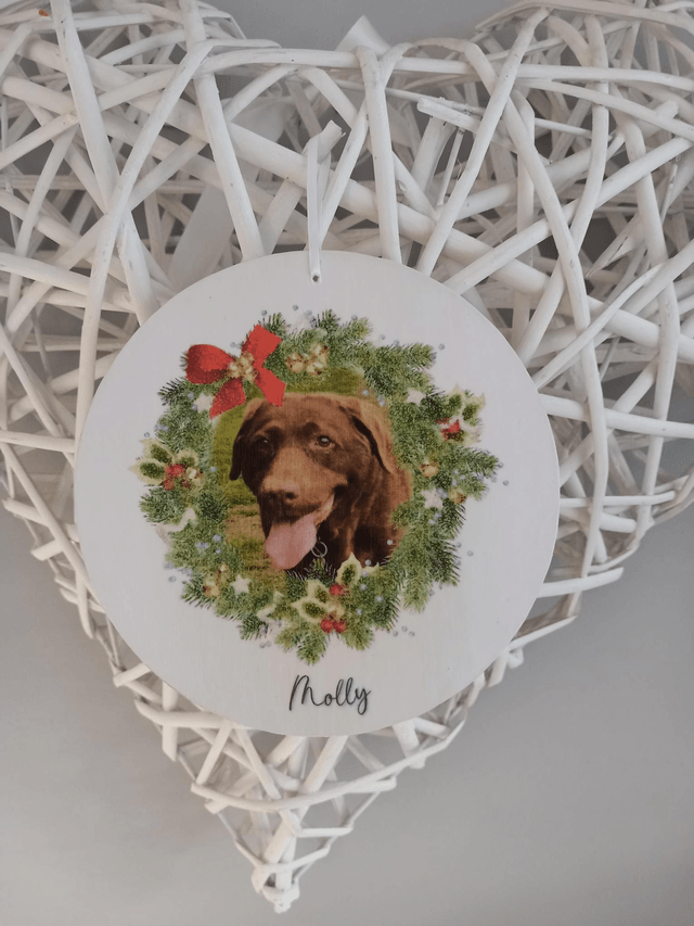 Personalised Christmas bauble with photograph, Hanging Christmas plaque 