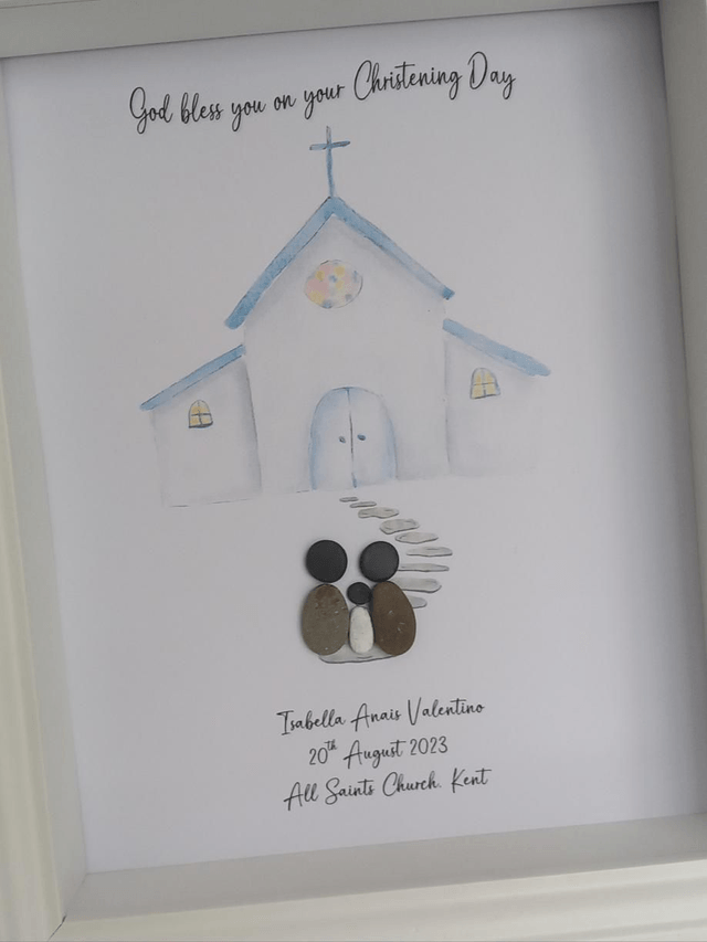 Christening Gift | Personalised Christening Church Pebble Picture | 