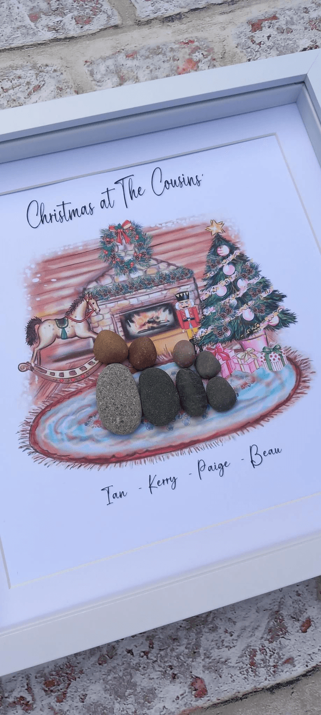 Family Christmas personalised pebble picture 