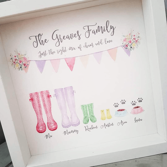 Framed Personalised Welly Prints Sqaure Frame: Custom Family Art | Unique Home Decor