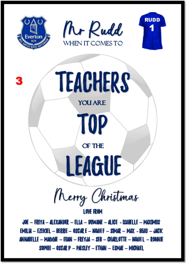 Thank you teacher personalised framed football fan print from the whole class - Class teacher appreciation Christmas gift - Football coach  gift 
