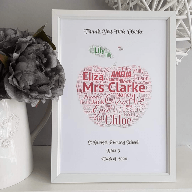 Thank you teacher | Class apple A4 print & frame 
