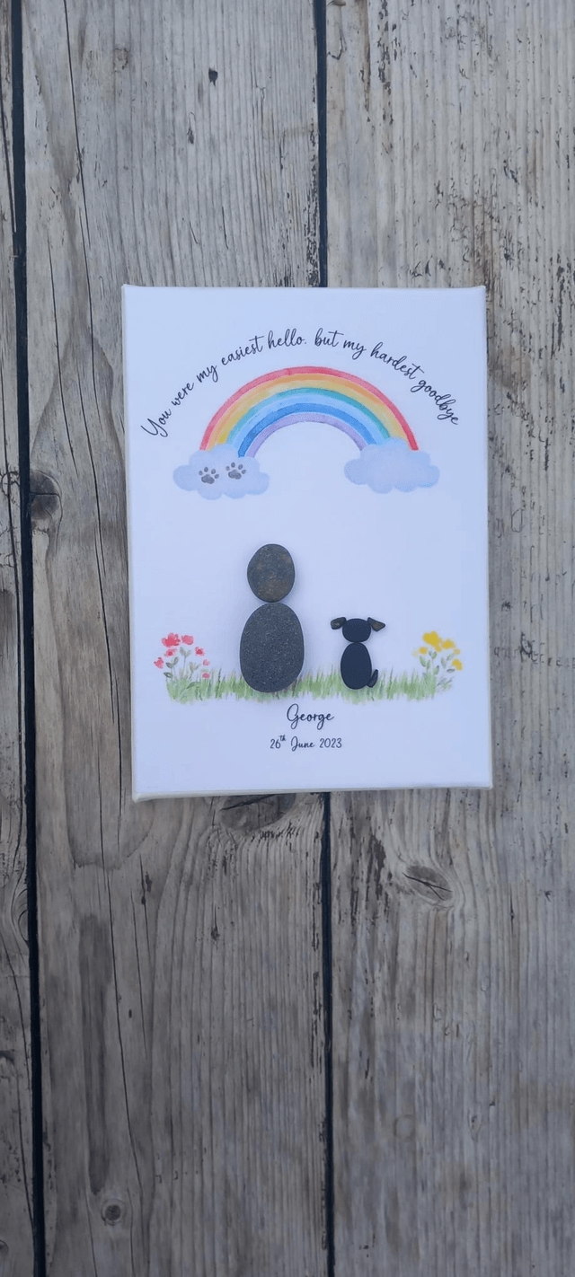 Pet loss pebble picture | In loving memory | 5" x 7" canvas frame 