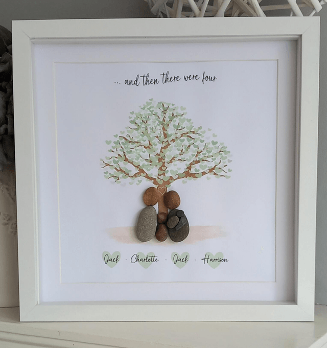 New baby personalised family pebble picture 