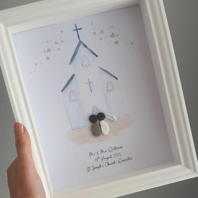 Personalised church wedding pebble picture 