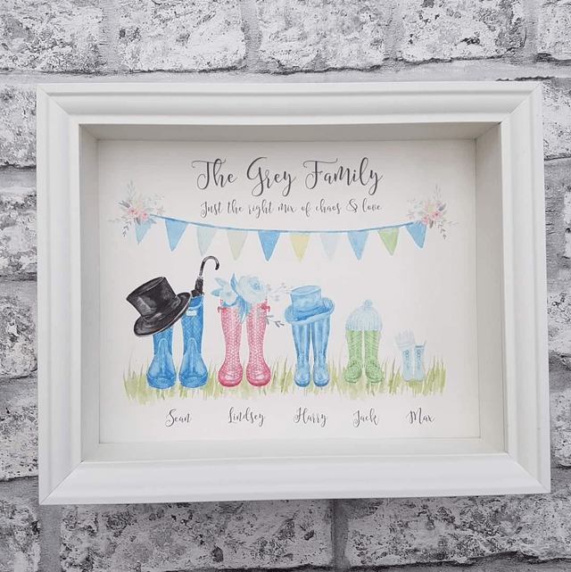 Wellington boot print with deep box frame