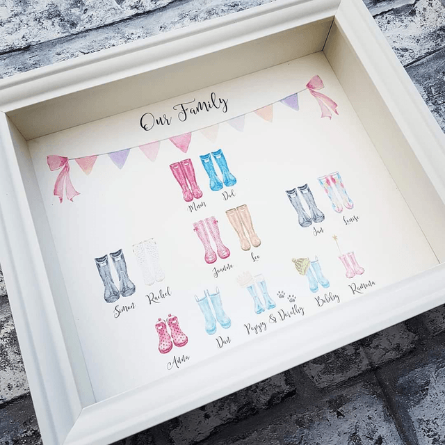 Wellington boot print with deep box frame
