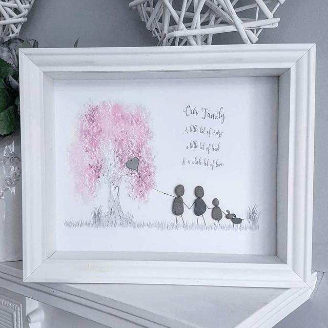Our family blossom tree personalised pebble picture