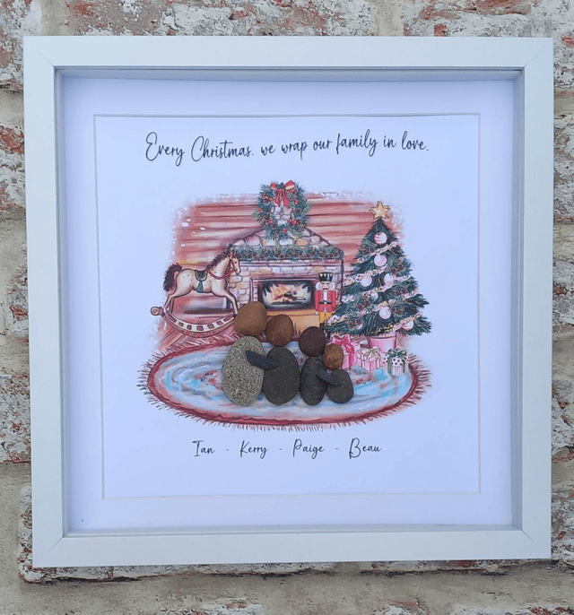 Family Christmas personalised pebble picture 
