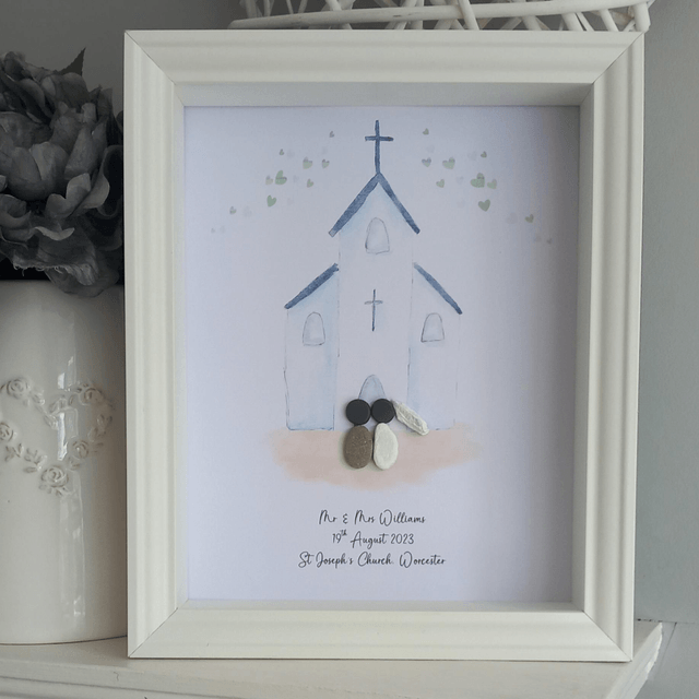 Personalised church wedding pebble picture 