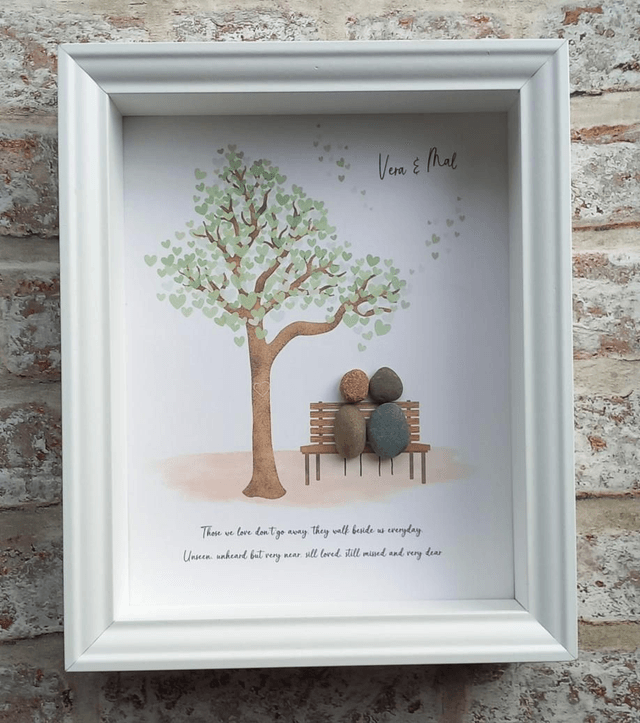 Those we love don't go away, In loving memory, Bereavement Gift, Sympathy Gift, Pebble Couple On Bench