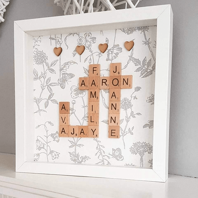 Scrabble frame grey floral background 25cm x 25cm 