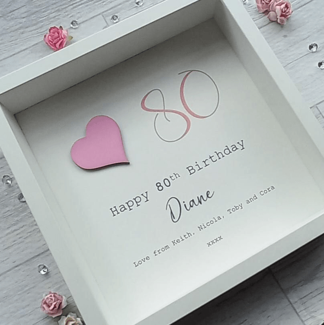 Personalised Framed 80th Birthday Gift with Pink Heart and Custom Message | Handcrafted Keepsake for Milestone Celebration