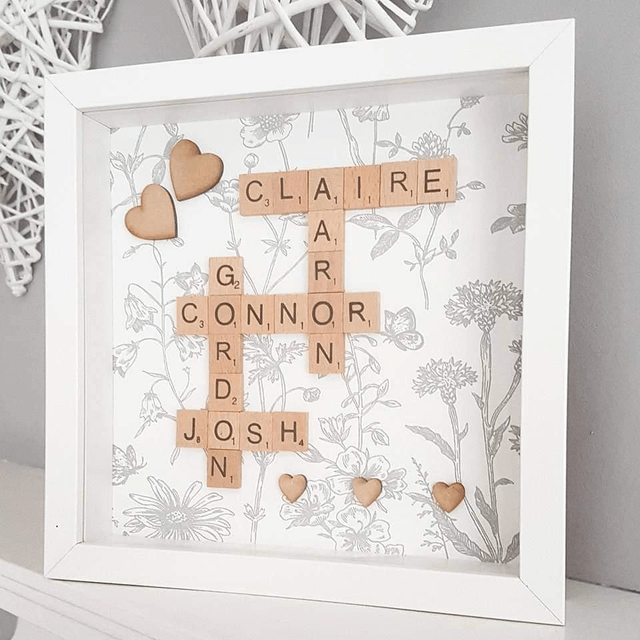 Scrabble frame grey floral background 25cm x 25cm 