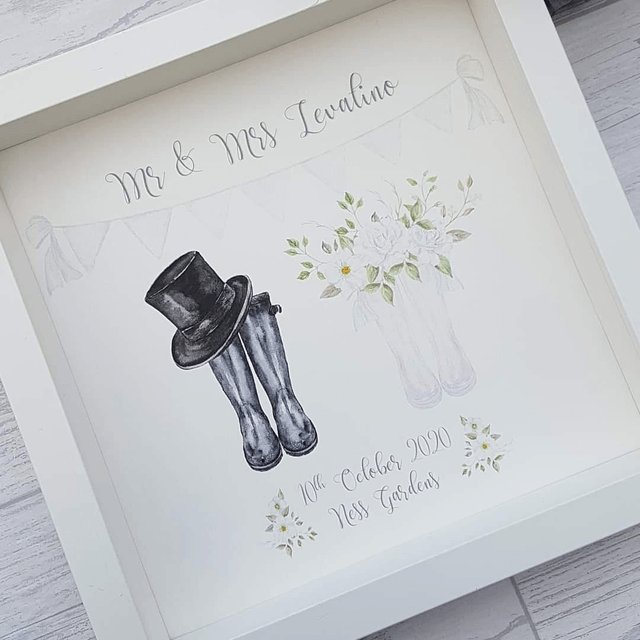 Wedding wellington boot personalised print and frame 