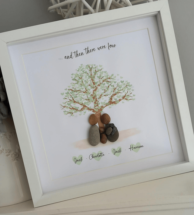 New baby personalised family pebble picture 