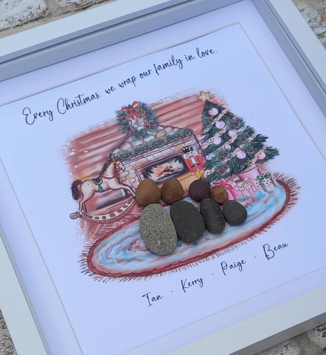 Family Christmas personalised pebble picture 